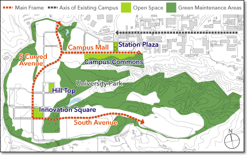 The road framework and open space of the campus